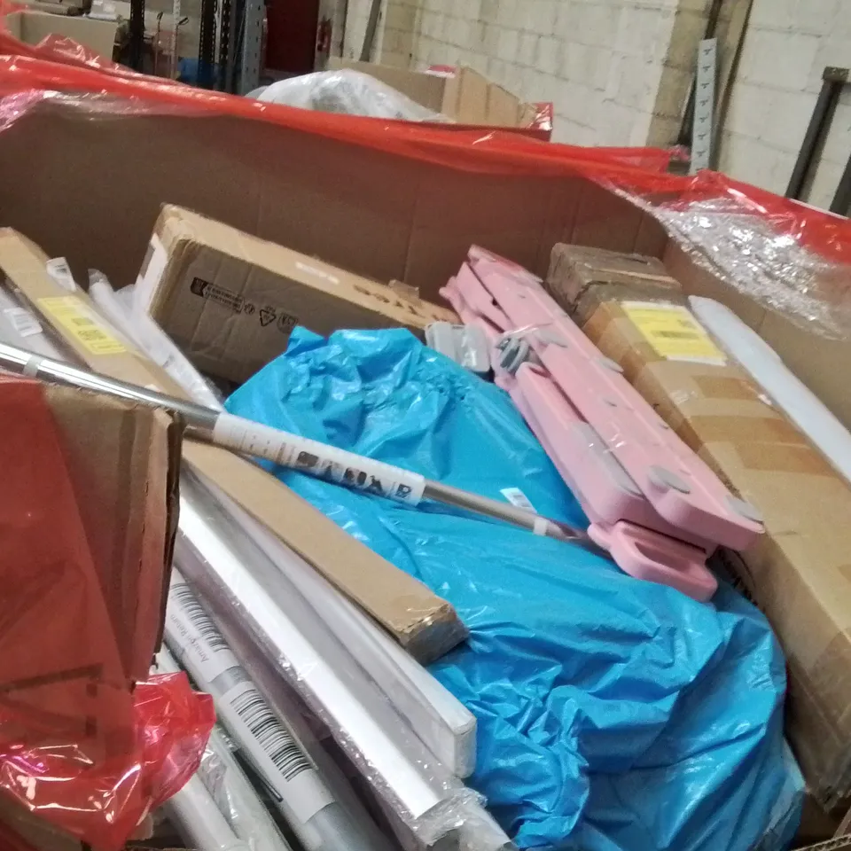 PALLET OF ASSORTED HOUSEHOLD GOODS AND PRODUCTS TO INCLUDE;PET FENCE,RETRACTABLE SAFETY GATE,WINDOW REGULATOR 
