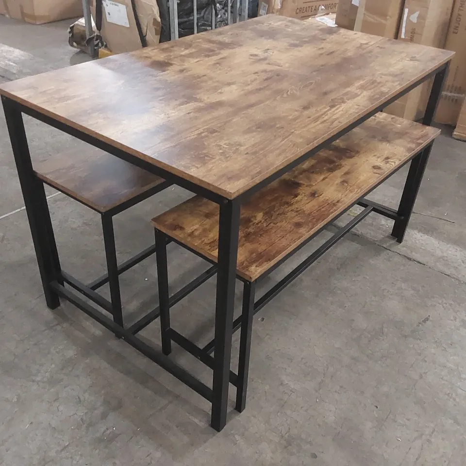 RUSTIC WOOD TOP DINING TABLE BENCH SET