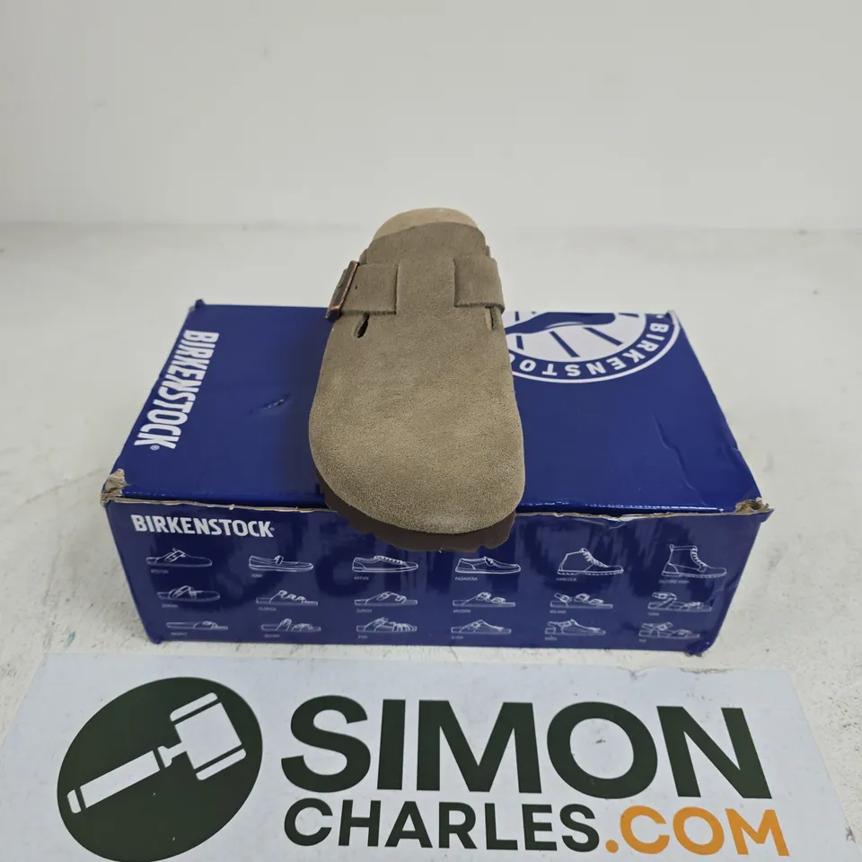 BOXED PAIR OF BIRKENSTOCK BOSTON BS IN TAUPE - UK 5