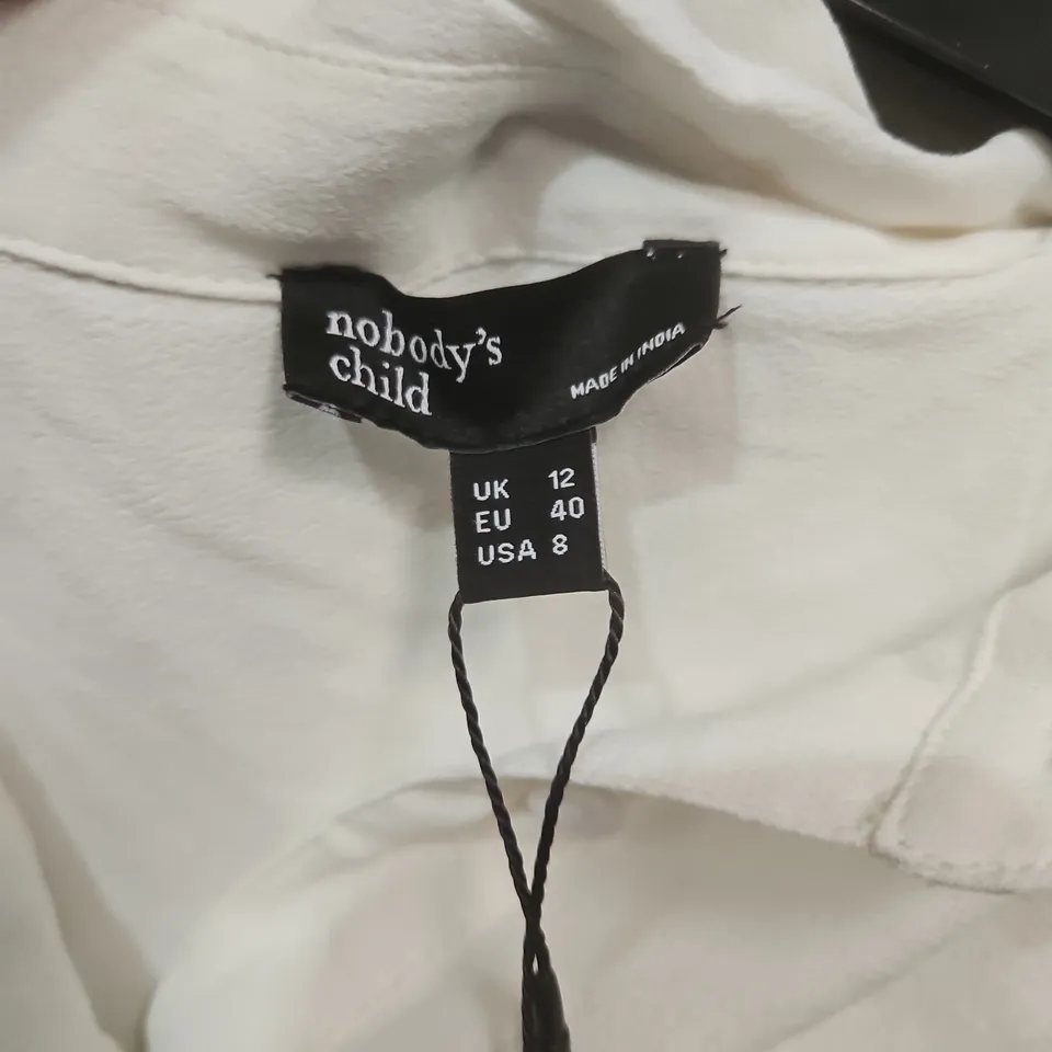 NOBODY'S CHILD WHITE BLOUSE WITH BLACK TIE – UK 12 (EU 40, USA 8)