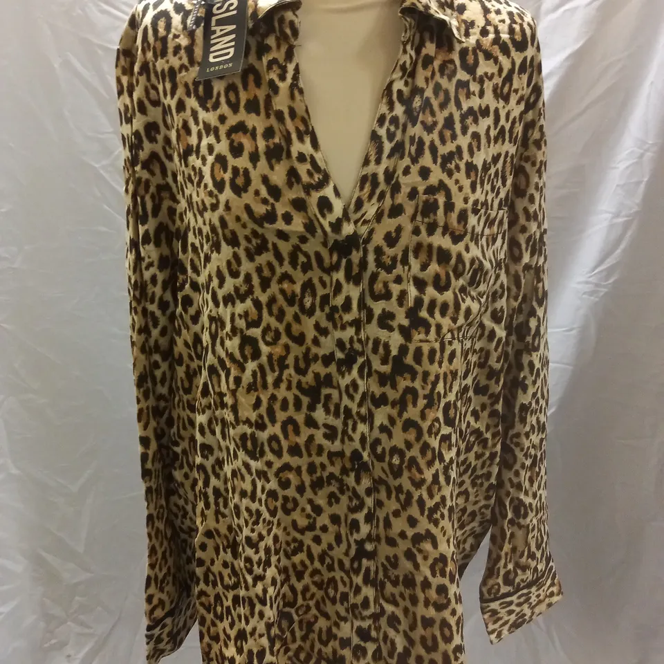 RIVER ISLAND CASUAL LONG SLEEVE SHIRT, LEOPARD - SIZE 16