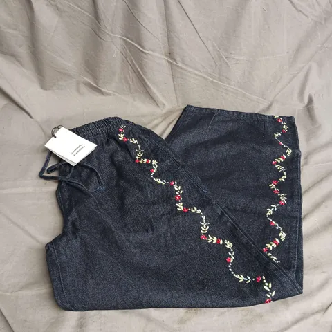 DAMSON MADDER EMBROIDERED RAFE JEANS IN INDIGO SIZE 12