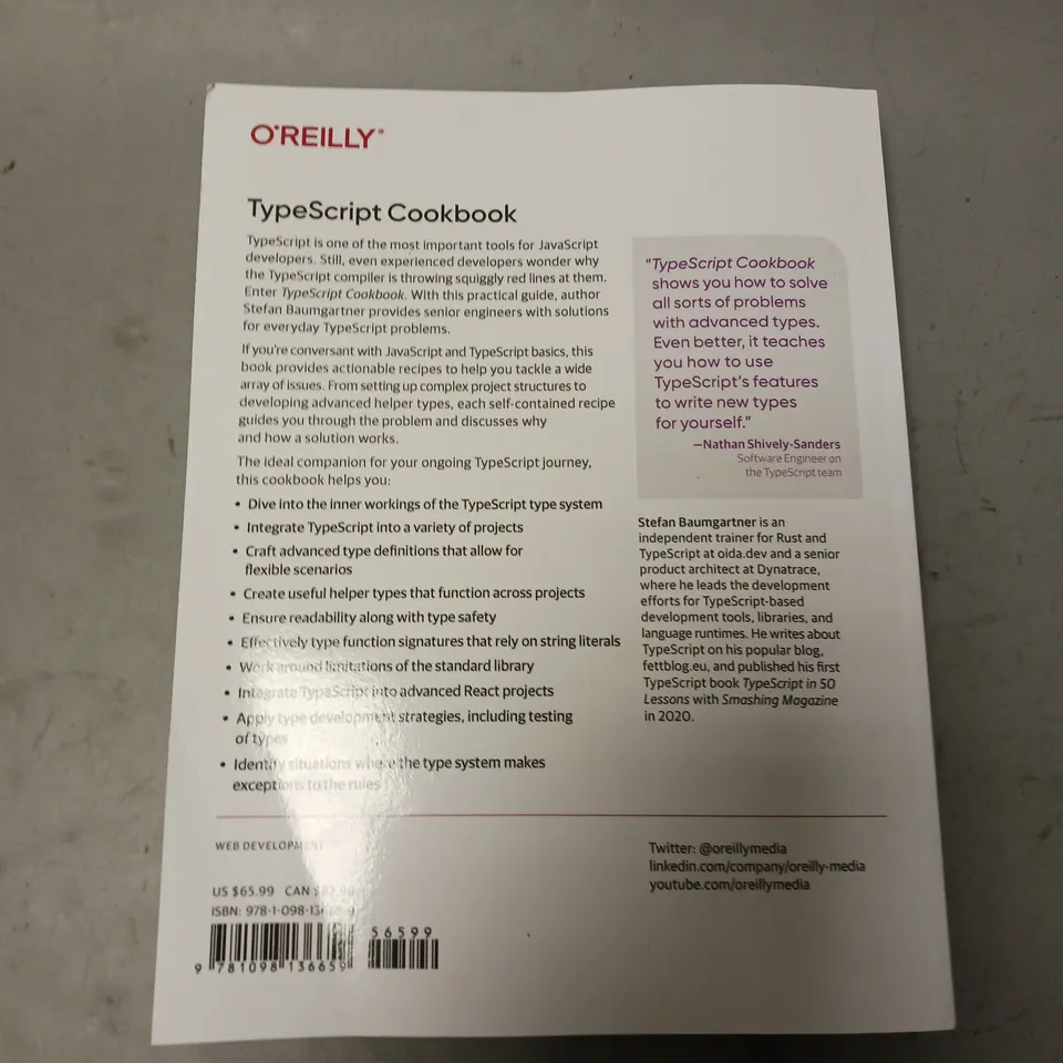 O'REILLY TYPESCRIPT COOKBOOK BY STEFAN BAUMGARTNER