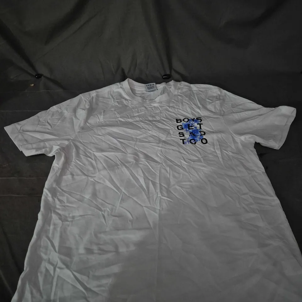 BOYS GET SAD TOO WHITE TEE SIZE M 