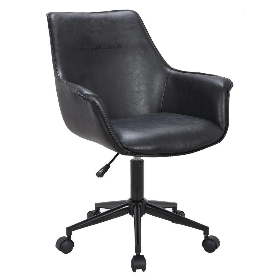 PORTHOS HOME JAMAR PU LEATHER OFFICE CHAIR WITH METAL ROLLER BASE -BLACK-
