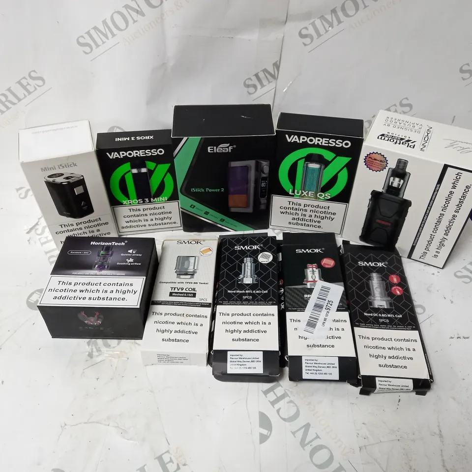 BOX OF APPROXIMATELY 10 ASSORTED E-CIG PRODUCTS TO INCLUDE VAPORESSO, SMOK, INNOKIN 