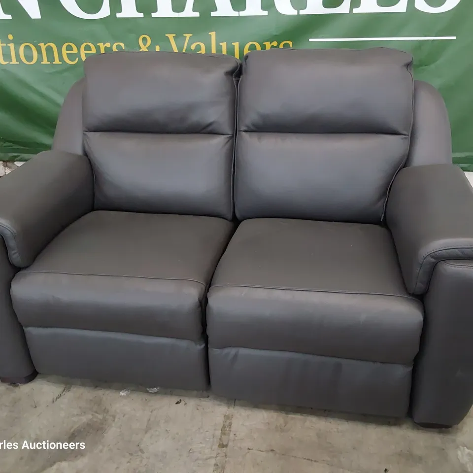 QUALITY ITALIAN DESIGNER POWER RECLINING TWO SEATER SOFA GREY LEATHER
