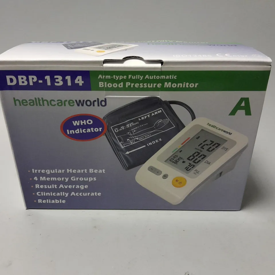 HEALTHCARE WORLD DBP-1314 ARM TYPE FULLY AUTOMATIC BLOOD PRESSURE MONITOR