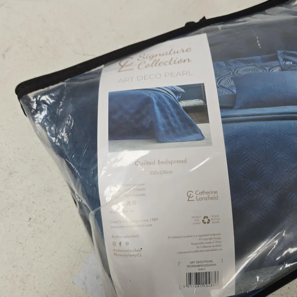 CATHERINE LANSFIELD SIGNATURE COLLECTION ART DECO PEARL QUILTED BEDSPREAD, NAVY, 220X230 CM
