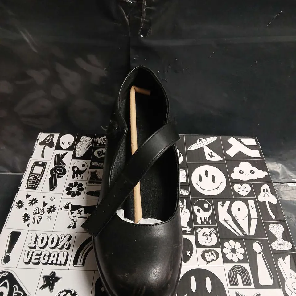 BOXED PAIR OF KOI WOMEN'S BLACK VEGAN LEATHER MARY JANE SHOES WITH STRAP – UK SIZE 5