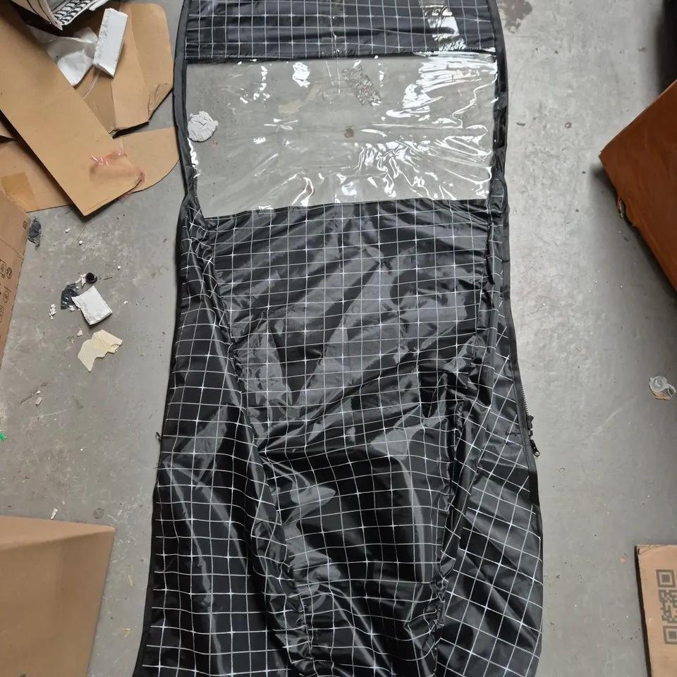 RAIN COVER WITH CLEAR WINDOW – BLACK GRID FABRIC