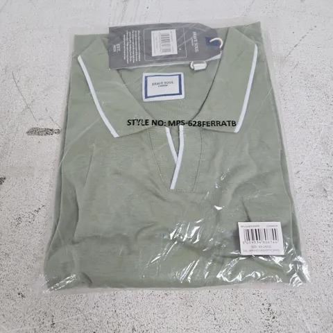 BAGGED BRAVE SOUL COLLAR COLLAR T-SHIRT IN WASHED SAGE - XXL