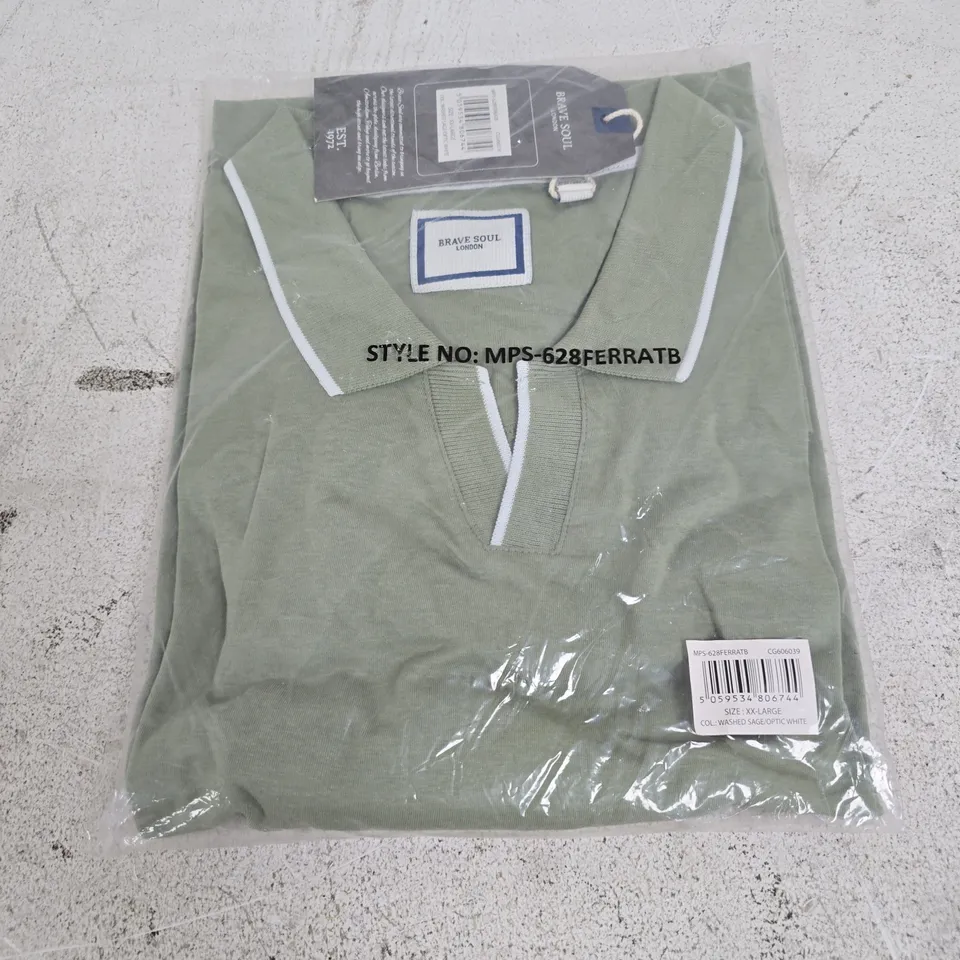 BAGGED BRAVE SOUL COLLAR COLLAR T-SHIRT IN WASHED SAGE - XXL