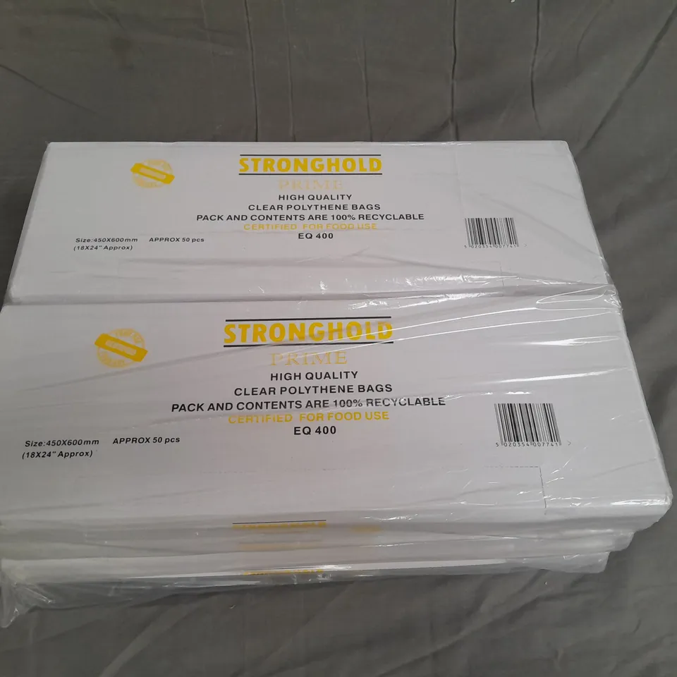 LOT OF 6 SEALED 50-PIECE PACKS OF STRONGHOLD PRIME CLEAR POLYTHENE BAGS - 45X60CM BAGS