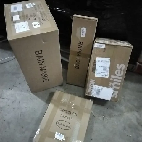 PALLET OF HOUSEHOLD ITEMS TO INCLUDE BAIN MARIE, SHOWER RAIL, HALLOWEEN ANIMATRONIC STANDING CLOWN HOLDING DOLL, BED RAIL AND OTHER ASSORTED ITEMS...