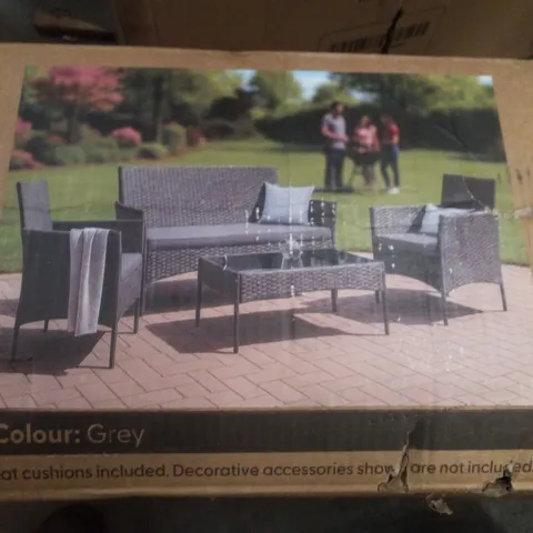 BOXED 4 SEATER SOFA RATTAN SET GREY