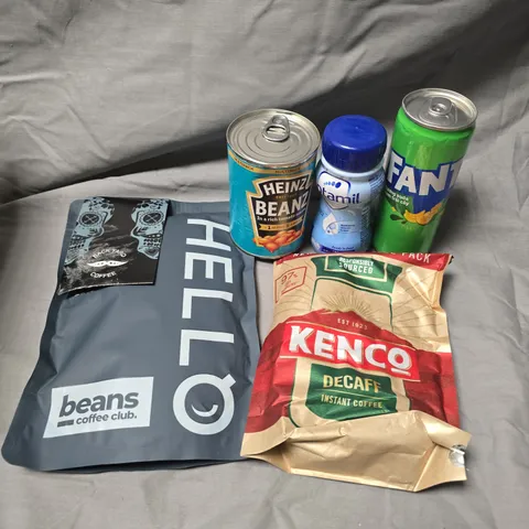 APPROXIMATELY 15 ASSORTED FOOD/DRINK PRODUCTS TO INCLUDE FANTA DRINKS, KENCO COFFEE, HEINZ BEANS ETC 