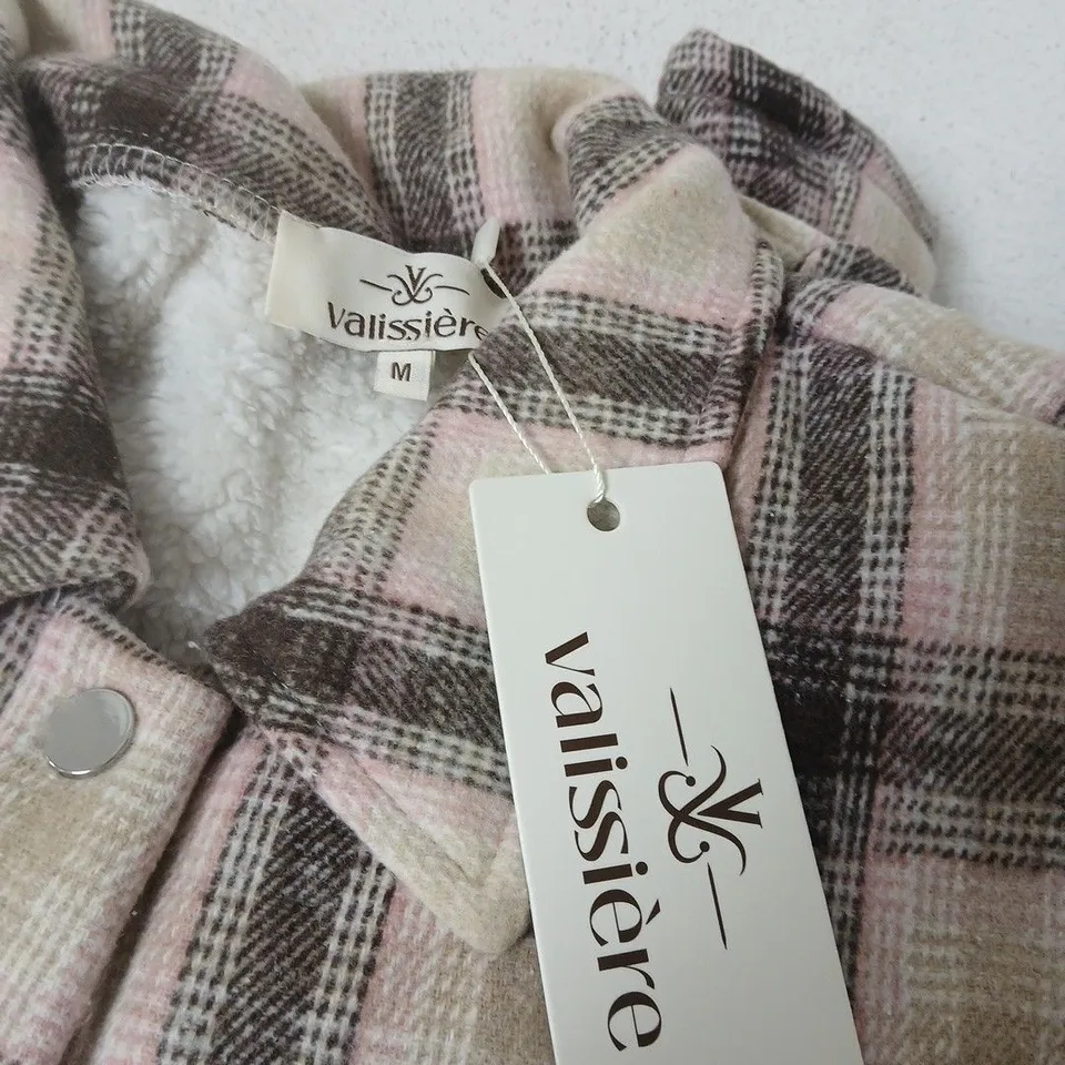 VALISSIERE WOMEN'S PINK PLAID FLANNEL SHIRT JACKET WITH SHERPA LINING – SIZE M