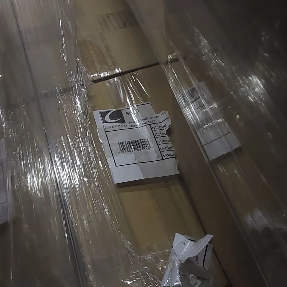 PALLET CONTAINING A LARGE QUANTITY OF ASSORTED BATHROOM FURNITURE PARTS INCLUDING: SAVENA SINGLE DRAWER VANITY BASES, CALYPSO 2 DRAWER CARCASS, CALYPSO LAUNDRY CARCASS ECT