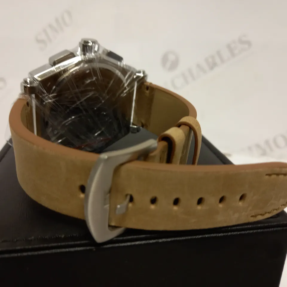 LATOR CALIBRE BLACK & RED TRIPLE DIAL SUEDE LEATHER STRAP WATCH RRP £635