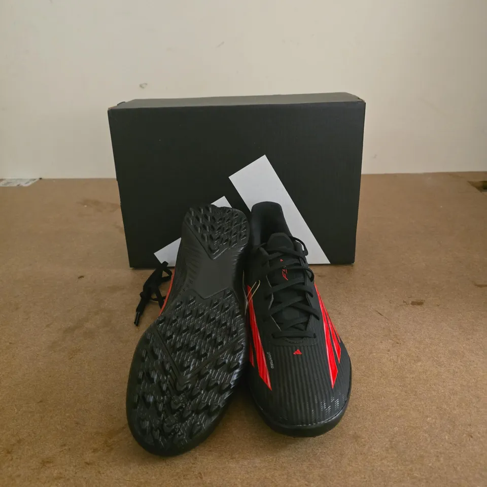 ADIDAS FOOTBALL BOOTS – BOXED, BLACK WITH RED 3-STRIPES UK 8.5