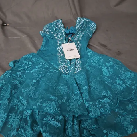 OUTCAST JENNA MINI DRESS TEAL – WOMEN’S LACE MINI DRESS, SIZE S