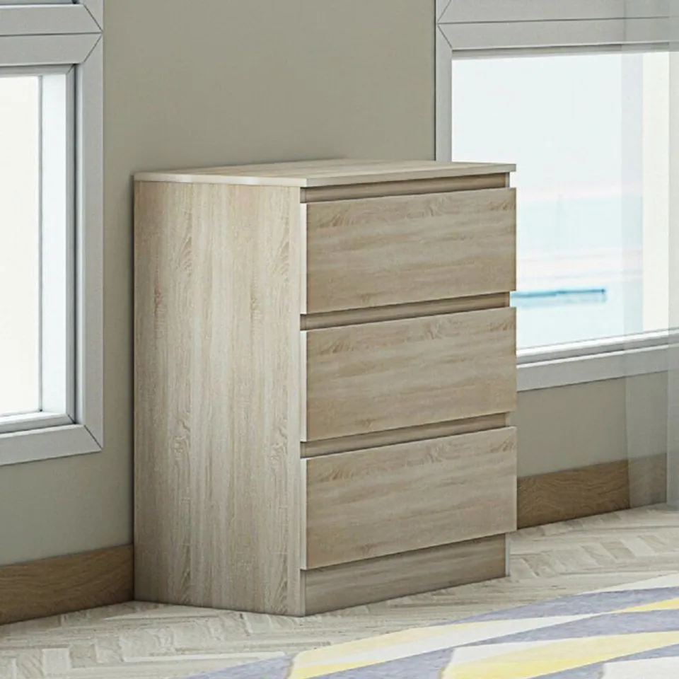 FRANCINE 3 DRAWER 60CM W CHEST OF DRAWERS- GREY OAK