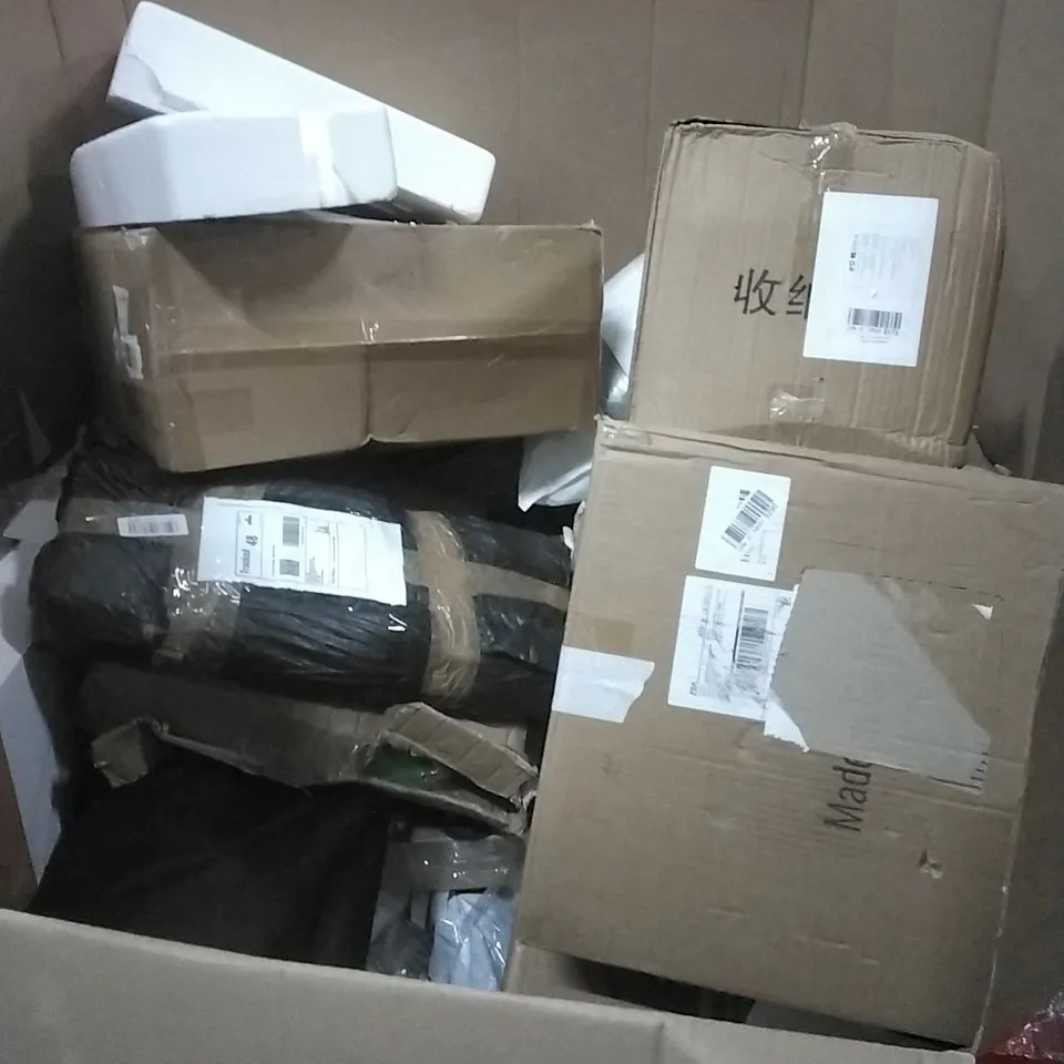 PALLET OF HOUSEHOLD ITEMS TO INCLUDE CHAIR MAT FOR HARD FLOOR,RUG,AUDIO TURNTABLE, 24" MONITOR AND OTHER OTHER ASSORTED ITEMS...