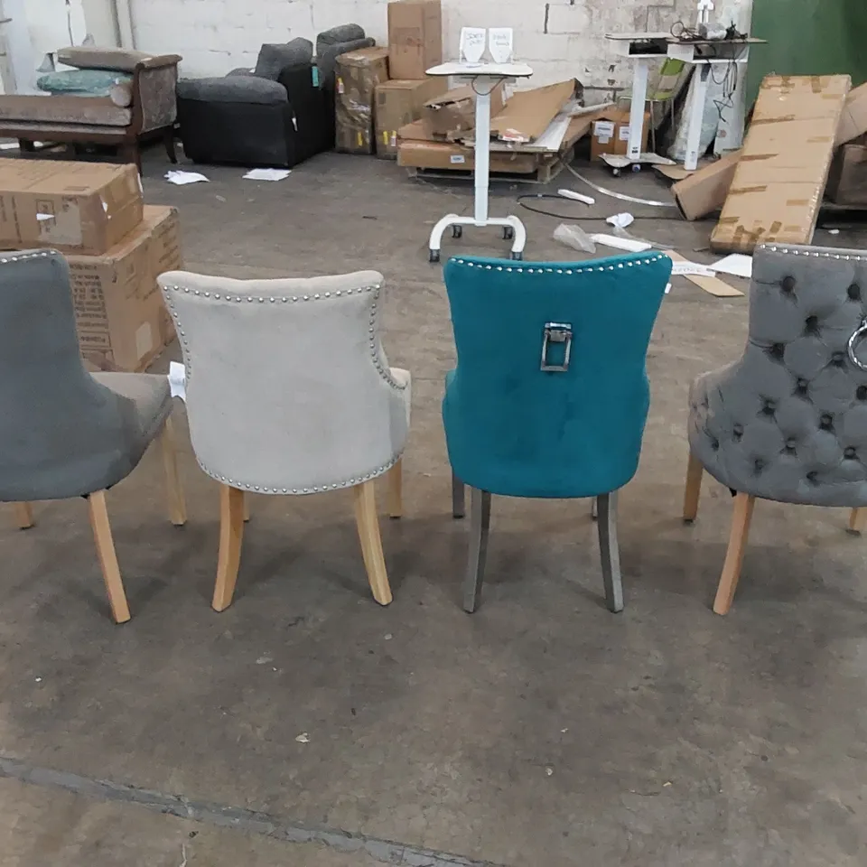 4X ASSORTED UPHOLSTERED DINING CHAIRS - COLOURS AND DESIGNS VARY 