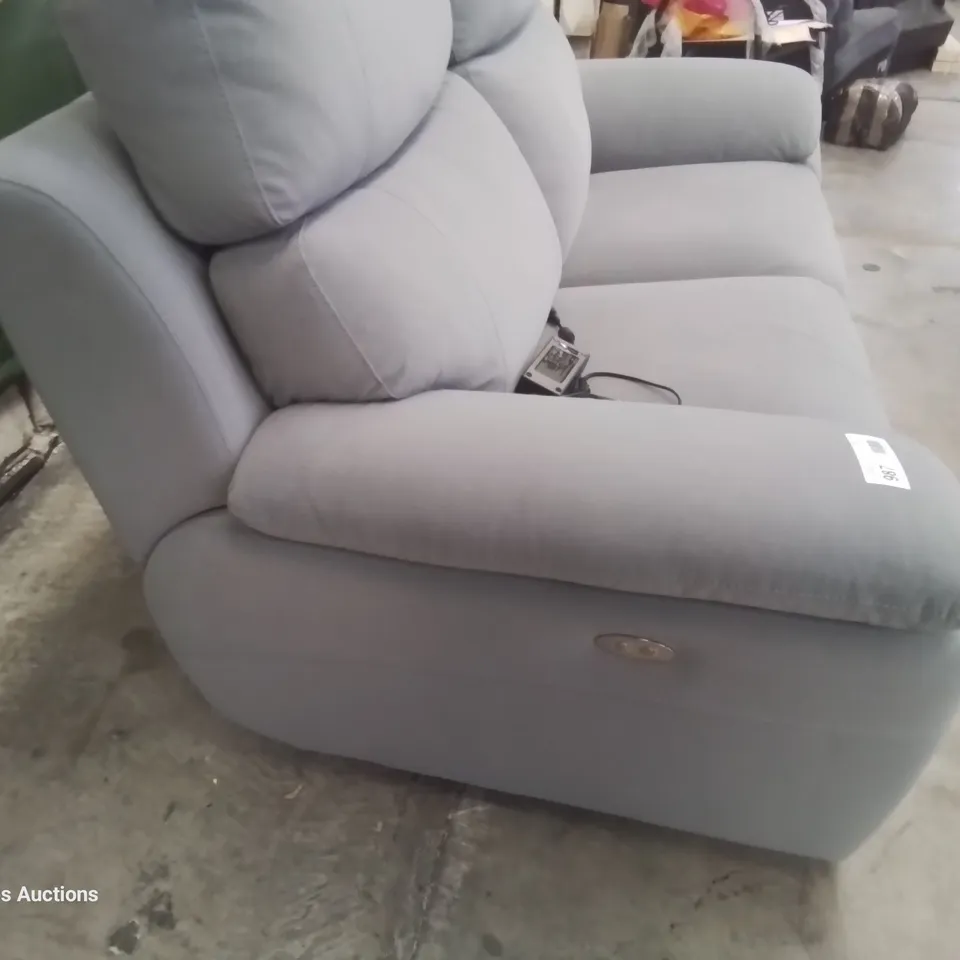 QUALITY ITALIAN DESIGNER & MANUFACTURED PATRIZIO POWER RECLINING TWO SEATER SOFA LIGHT GREY FABRIC
