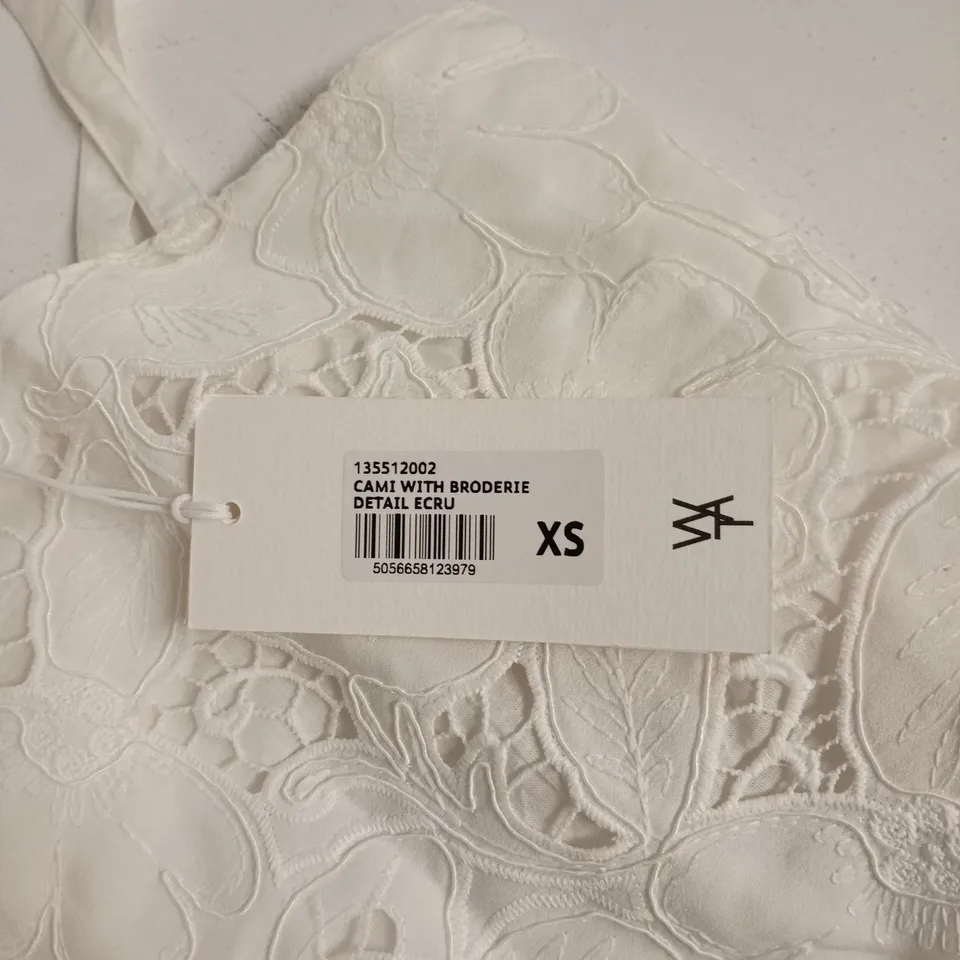 WAT. THE BRAND - CAMI WITH BRODERIE DETAIL ECRU – UK 6 (XS)