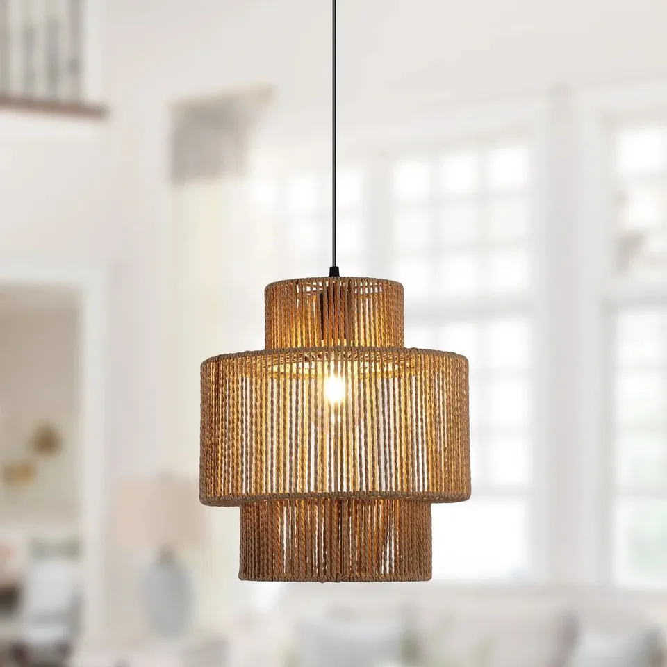 BOXED 1-LIGHT FARMHOUSE RATTAN BOHO SINGLE PENDANT LIGHT (1 BOX)