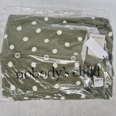 BAGGED NOBODY'S CHILD PRINTED CREW NECK CARDIGAN IN GREEN SIZE UK LARGE