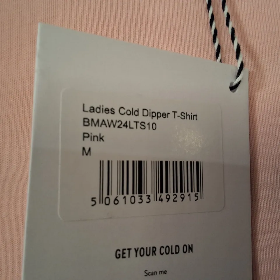BOX CONTAIRING APPROXIMATELY 47 BRASS MONKEY LADIES PINK COLD DIPPER T-SHIRT – SIZE M (FRONT LOGO, BACK GRAPHIC)