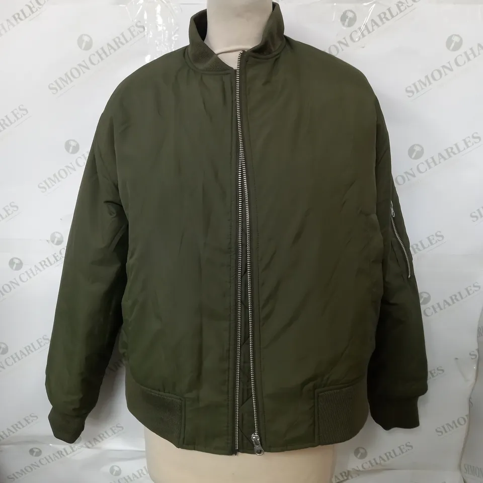 BAUKJEN TEGAN RECYCLED BOMBER KHAKI JACKET - SIZE 8