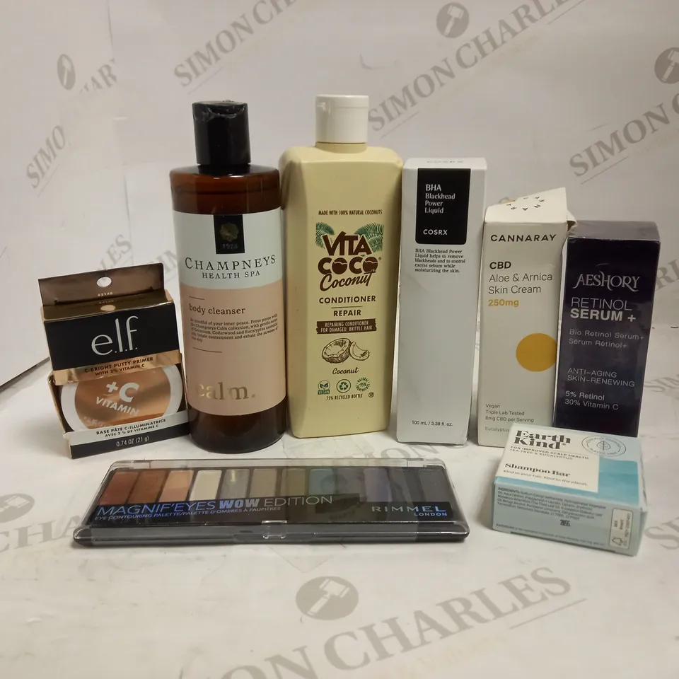 LOT OF APPROXIMATELY 20 ASSORTED HEALTH & BEAUTY ITEMS, TO INCLUDE CBD CREAM, BHA POWER LIQUID, RIMMEL EYE PALLETTE, ETC