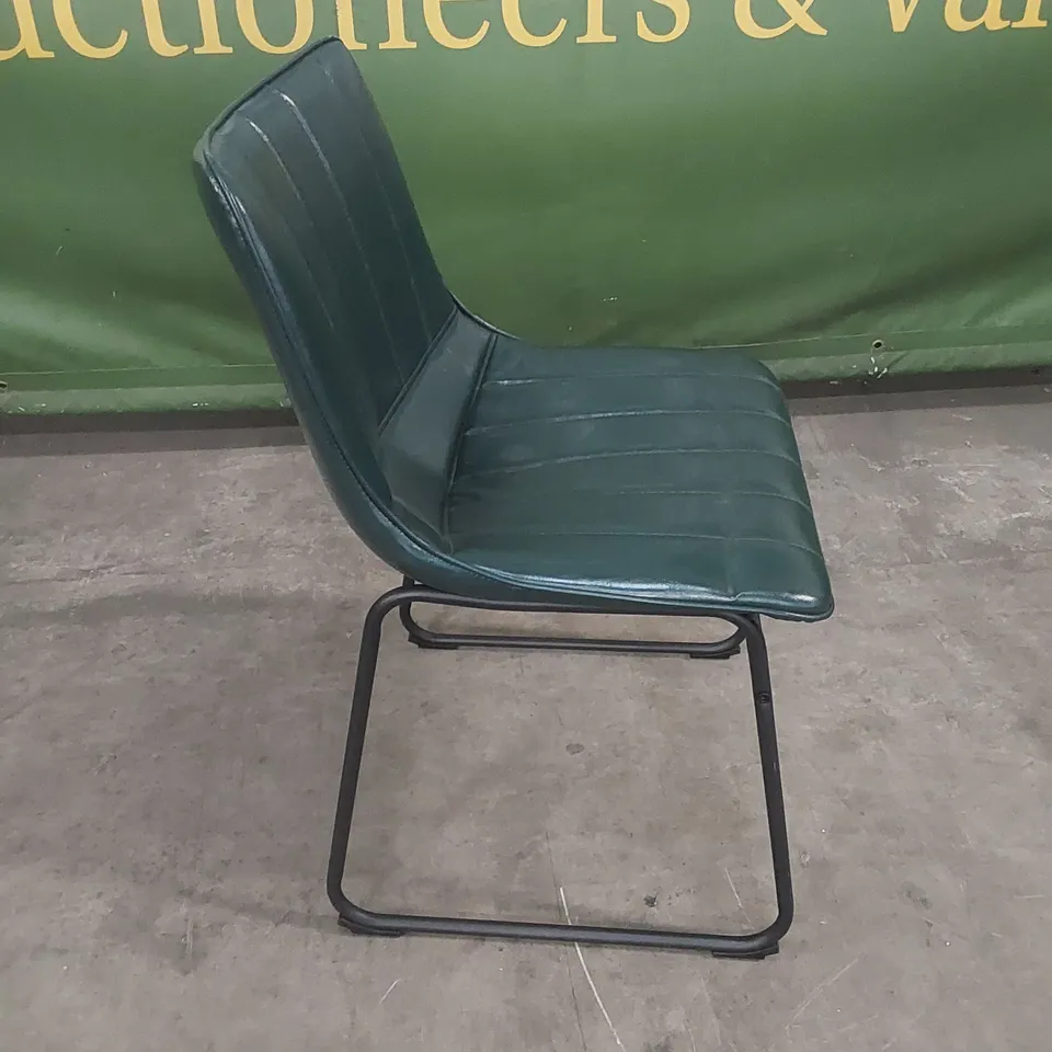 DESIGNER LEATHER UPHOLSTERED DINING CHAIR - BOTTLE GREEN