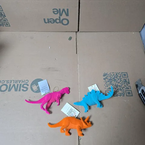 BOX OF GISELA GRAHAM SMALL ASSORTED DINOSAUR  DECORATIONS 