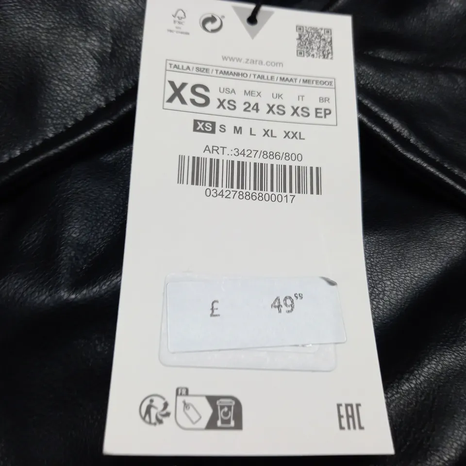 ZARA BLACK LEATHER LOOK BIKER STYLE JACKET - XS