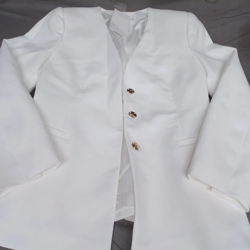 ZARA GOLD BUTTON BLAZER, WHITE - UK SIZE M