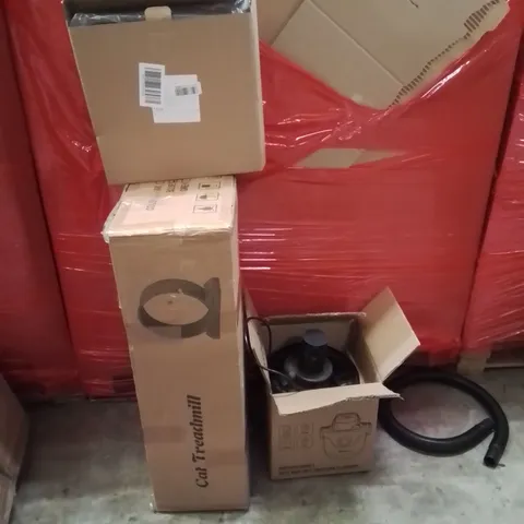 PALLET OF ASSORTED HOUSEHOLD GOODS AND PRODUCTS TO INCLUDE;VACUUM CLEANER,CAT TREADMILL,STORAGE BOX 