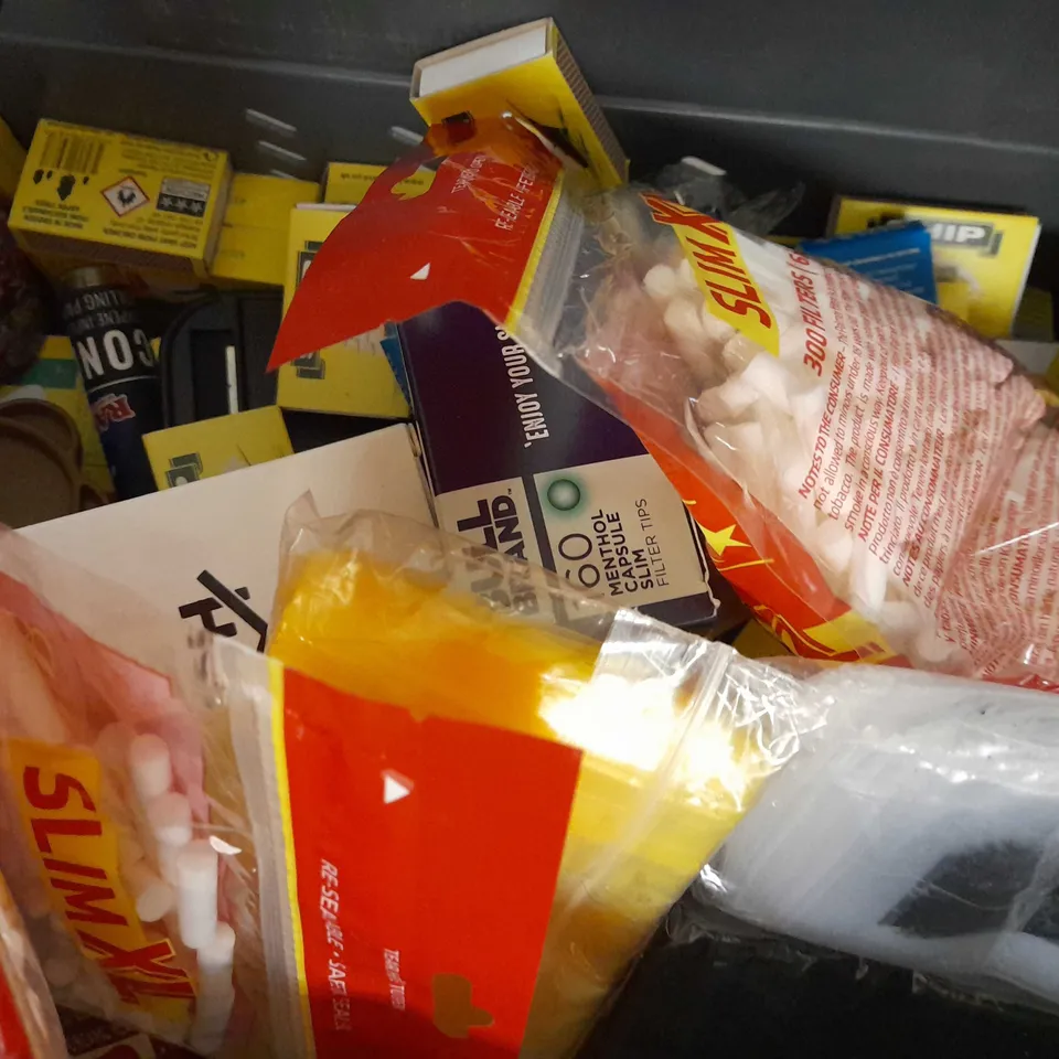 LOT OF APPROX 12 ASSORTED ITEMS TO INCLUDE RAW ROLLING PAPERS, SWAN EXTRA SLIM FILTERS, BULL BRAND MENTHOL SLIM FILTERS, ETC