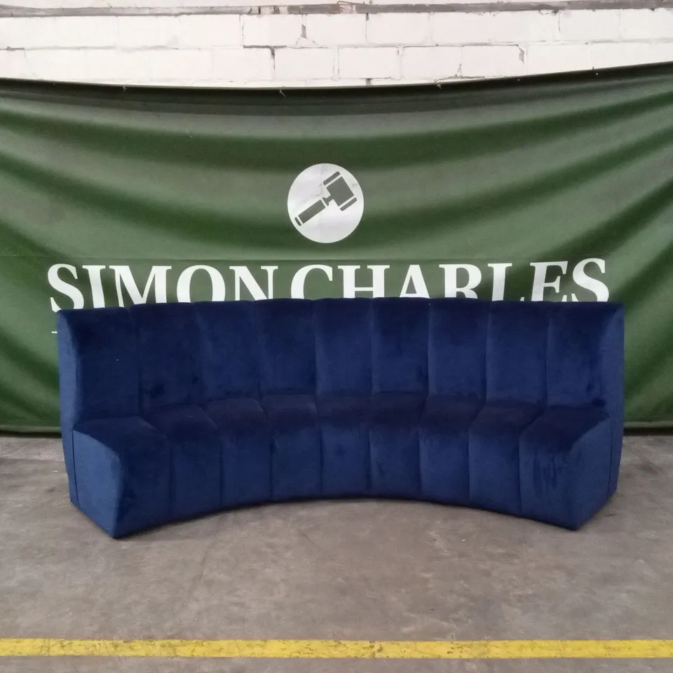 QUALITY DESIGNER CURVED DEEP BLUE FABRIC ARMLESS SOFA