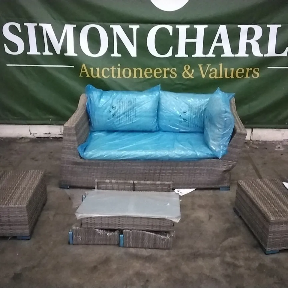 RATTAN EFFECT COFFEE SET WITH BENCH, TABLE AND 2 CHAIRS