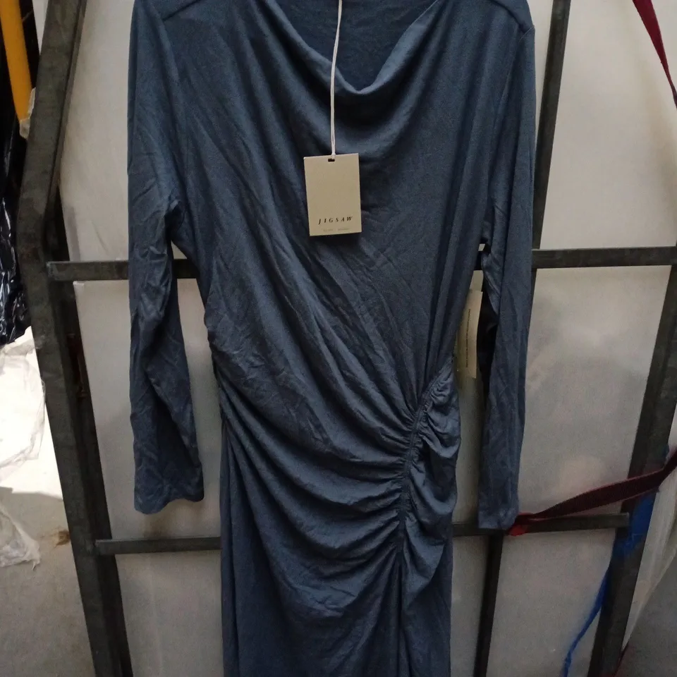 JIGSAW MICROCREPE COWL RUCHED DRESS – BLOOD BLUE – UK XL