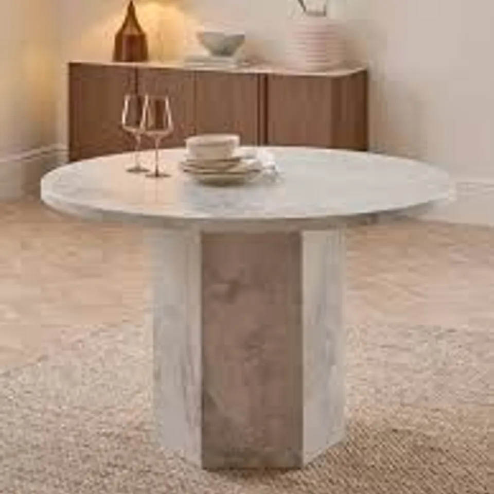 BOXED VIENNA 120cm HEX DINING TABLE - STONE (2 BOXES)