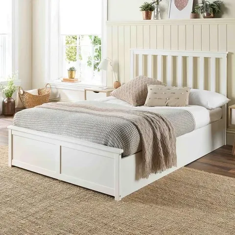 BOXED ASPIRE BEDS PAINTED WOOD OTTOMAN STORAGE BED FRAME - 4'6" DOUBLE, WHITE (2 BOXES)