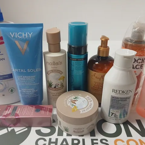 APPROX 12 ASSORTED BEAUTY PRODUCTS TO INCLUDENO7 SERUM, NALAS BABY BODY BUTTER, REDKEN SHAMPOO, ETC