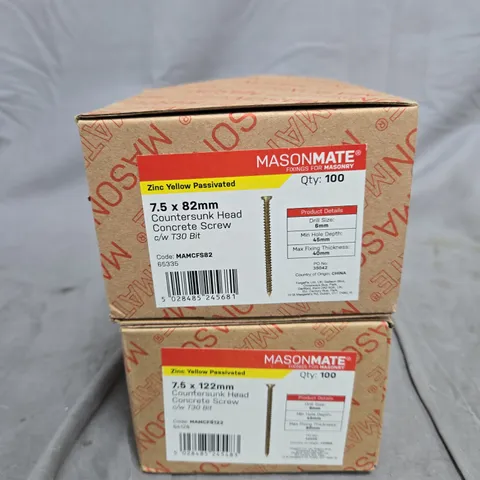MASONMATE ZINC YELLOW PASSIVATED COUNTERSUNK HEAD CONCRETE SCREWS WITH T30 BIT – 7.5X82MM & 7.6X122MM (QTY 100 EACH) – 2 BOXES