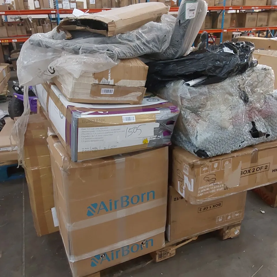 PALLET OF ASSORTED INCOMPLETE FURNITURE AND HOUSEHOLD ITEMS